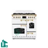 اجاق گاز تاکنو چهار فر مدل Falcon-L-5B-WS-GOLD سفید رویه استیل دستگیره طلایی
