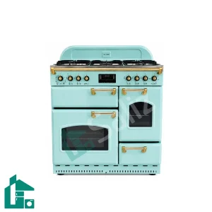 اجاق گاز تاکنو چهارفر مدل فالکون Falcon آبی فیروزه ای رویه استیل دستگیره طلایی