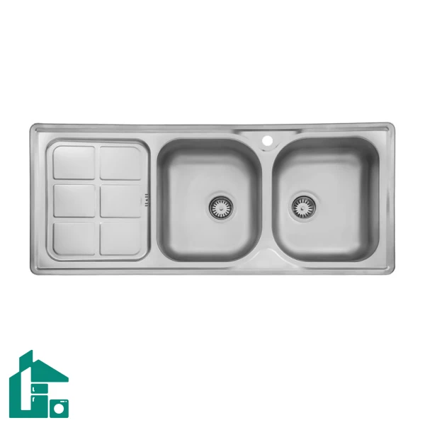 سینک دو لگنه یک تکه استیل البرز 301 توکار استیل